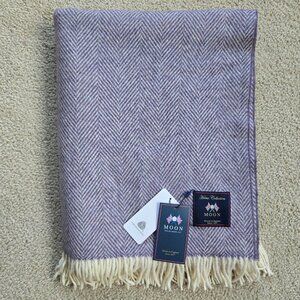 NWT Moon Merino Wool Herringbone Throw Blanket Purple Clover